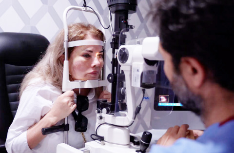 Pre-surgical eye exam at an ophthalmology clinic